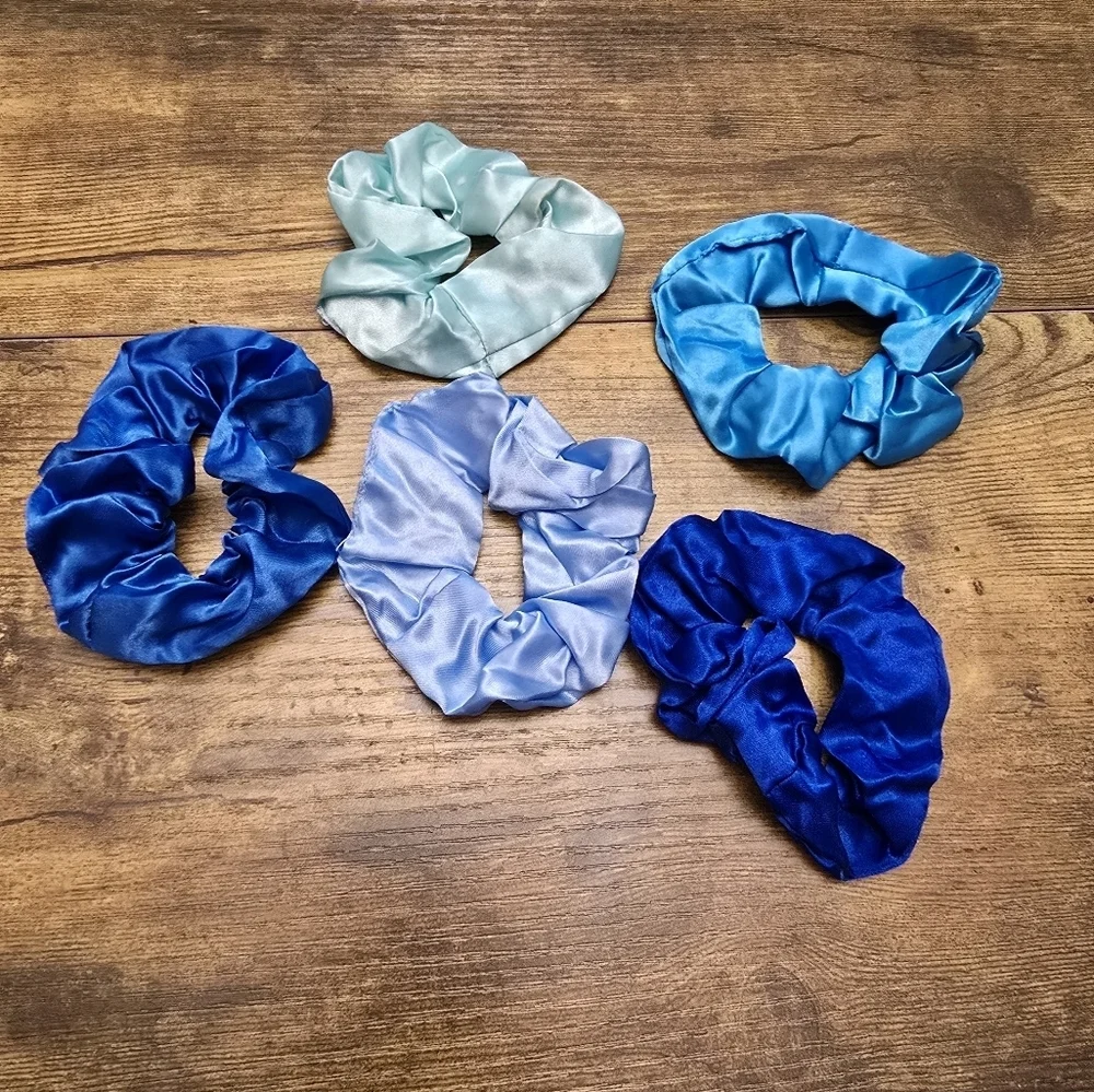New Silky Blue Scrunchie Set of 5